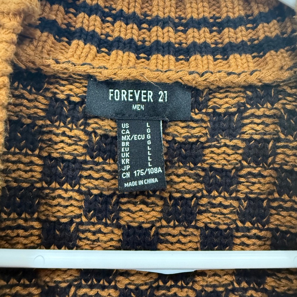 Forever 21 Womens Checkered Cardigan Sweater Brown Black Knit Oversized Large - Picture 3 of 5